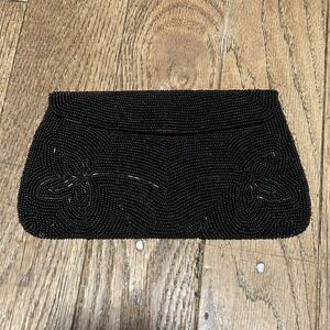 Vintage Bag by Debbie John Wind Imports Japan Black Beaded Sequined Clutch Purse